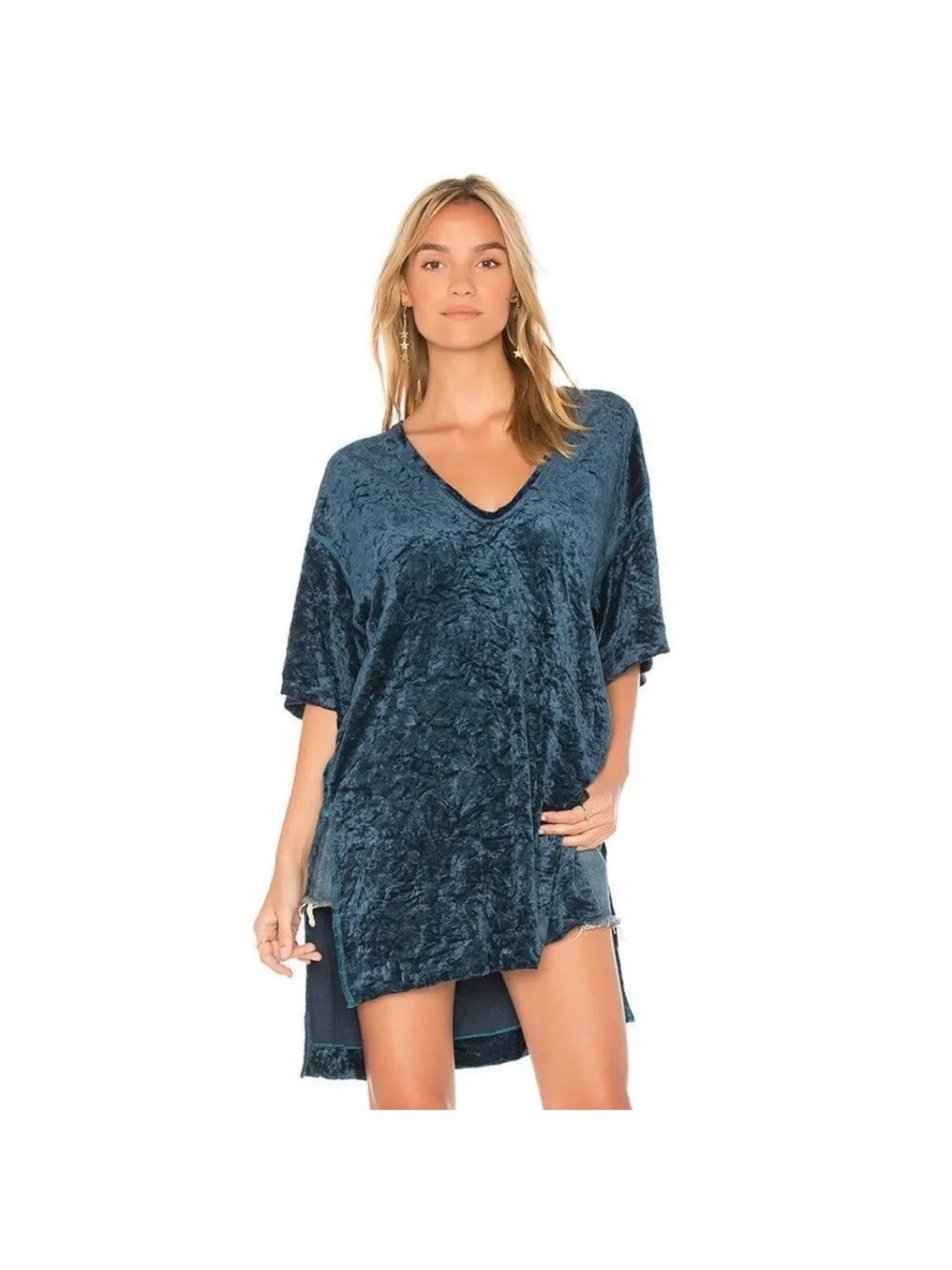 Free people blue crush velvet tunic top